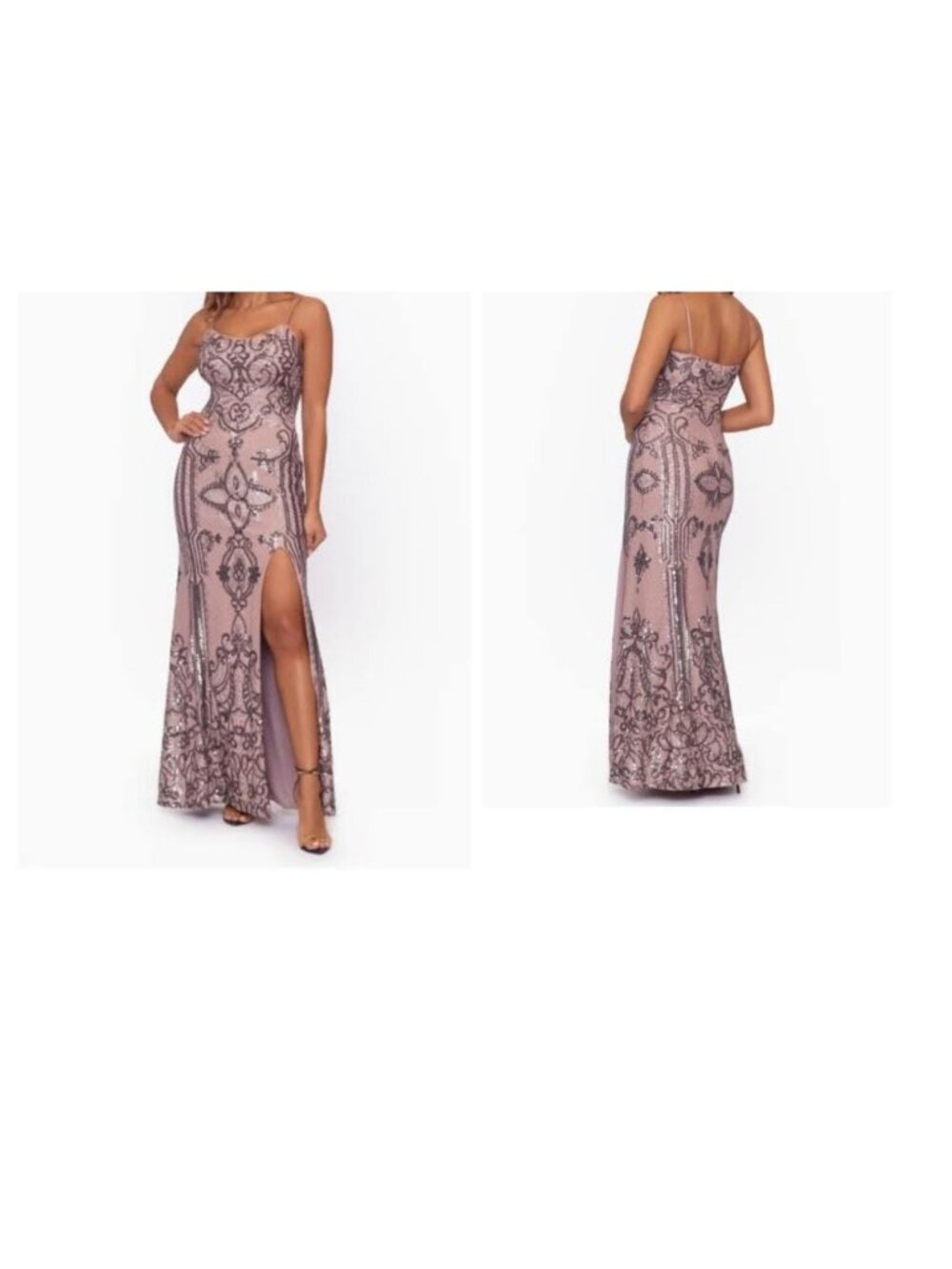 Betsy & Adam "Reese" Long Sequin Scoop Neck Gown Dress Women's Size 10 - Picture 3 of 12